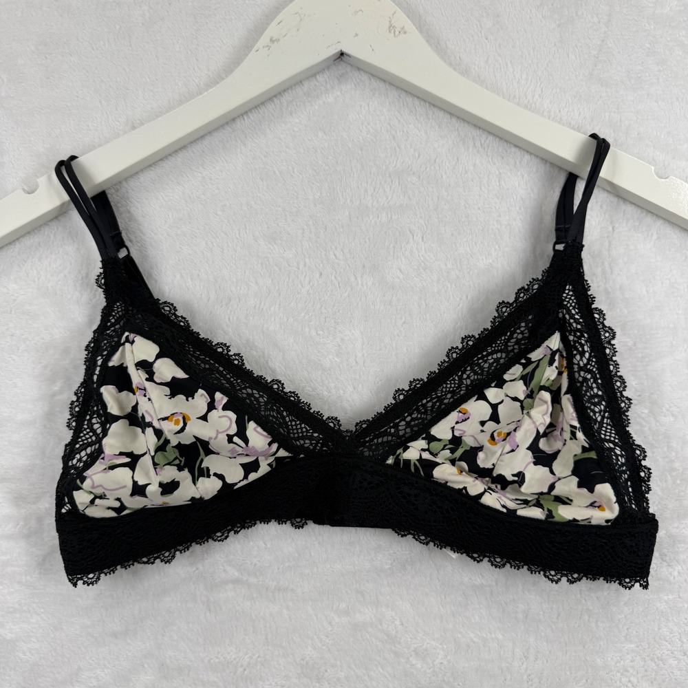 Auden Womens Unlined Lace Triangle Bralette Black Floral Medium 023122500